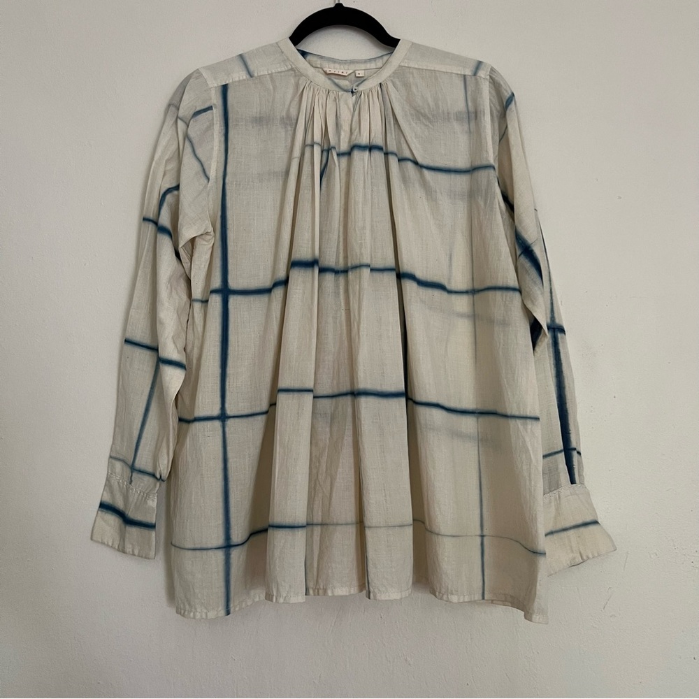 Injiri Natural Cotton Indigo Grid Print Blouse - Picture 2 of 6